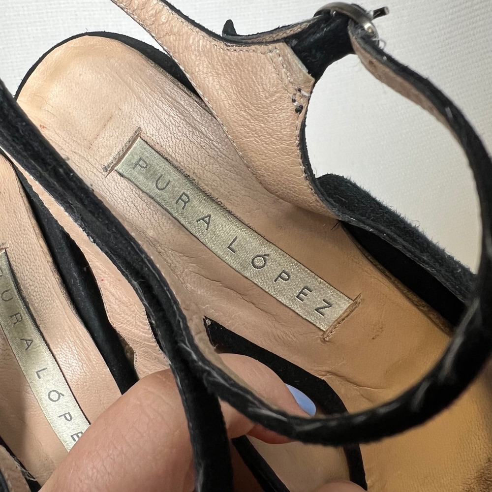 Pura Lopez Black Suede Espadrille Wedge Sandals Peep Toe EU 39.5 Made in Spain - Picture 7 of 8